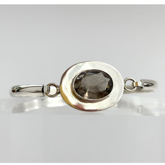 Jewelry - Smokey Quartz Accented Oval Sterling Silver Artisan Vintage Bangle Bracelet